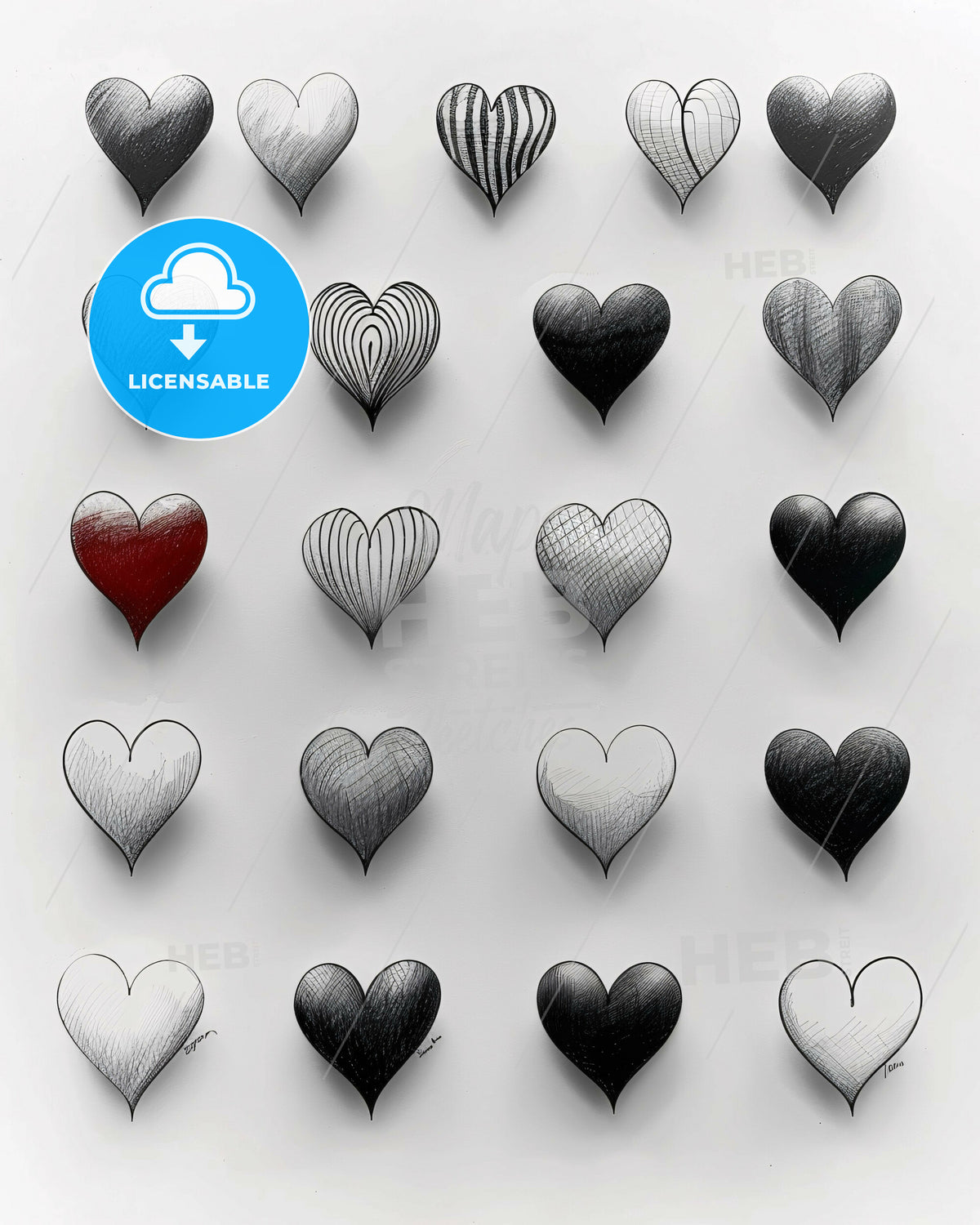 Line Art Tapestry: Types Of Hearts Sketch - A Group Of Hearts Drawn On ...
