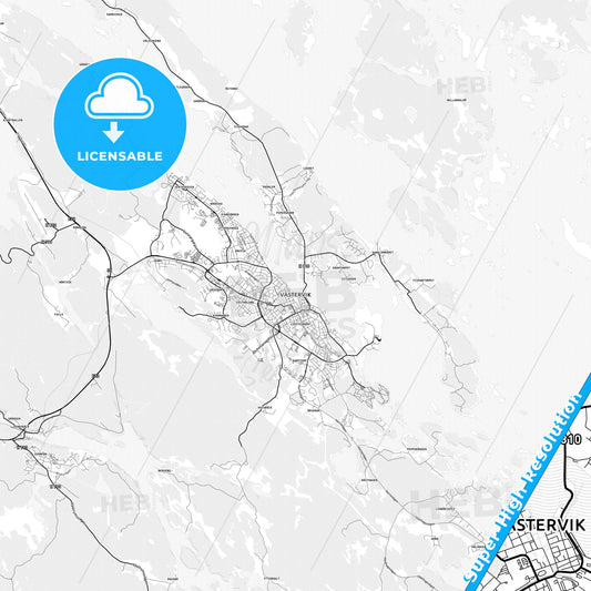 Västervik, Sweden light map with streetnames, citynames and districts