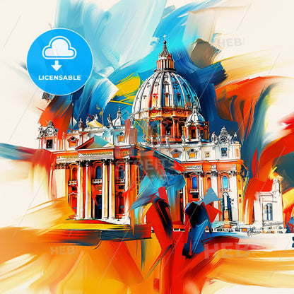 Vibrant Vatican City, Vatican - A Painting Of A Building With A Dome