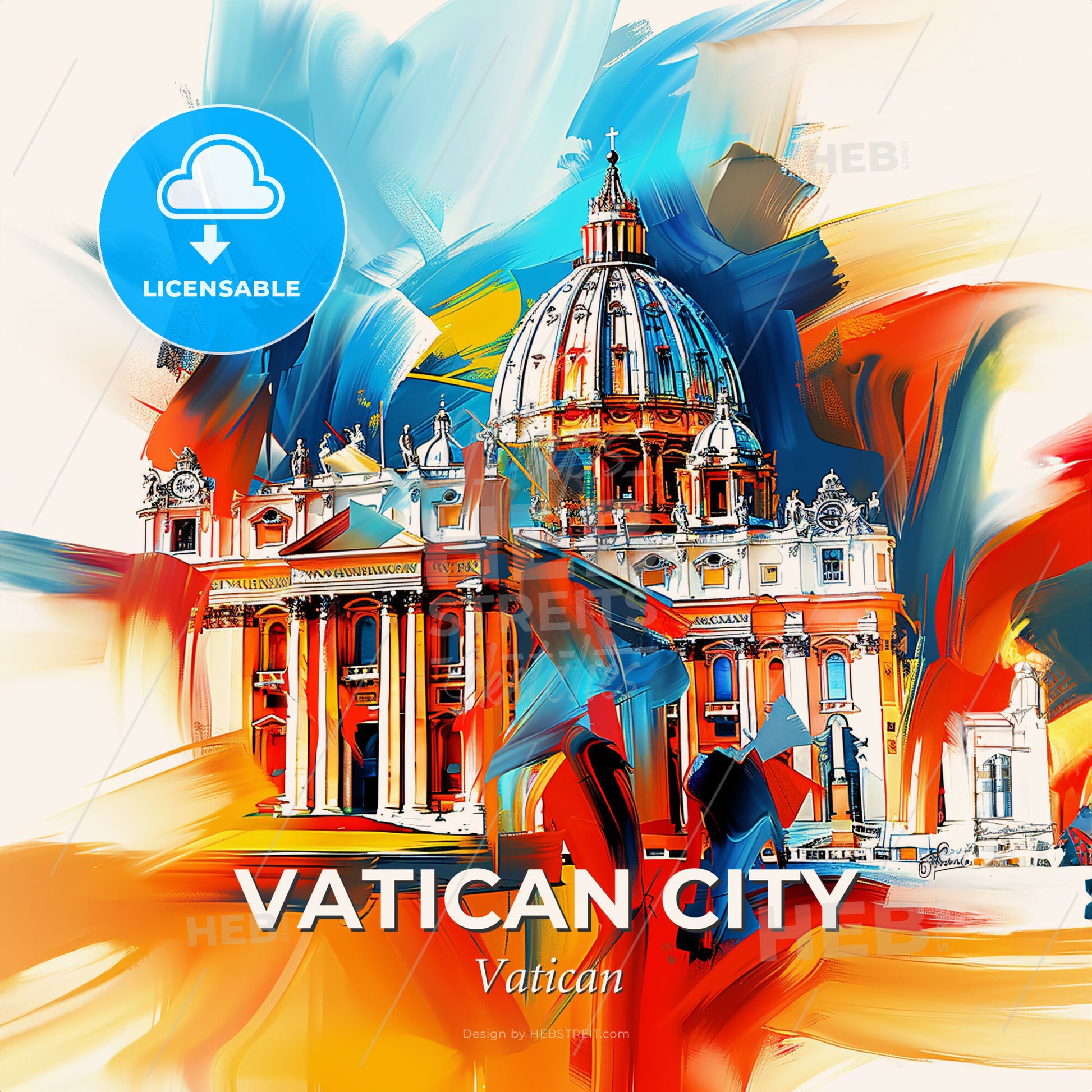 Vibrant Vatican City, Vatican - A Painting Of A Building With A Dome - Square format print template