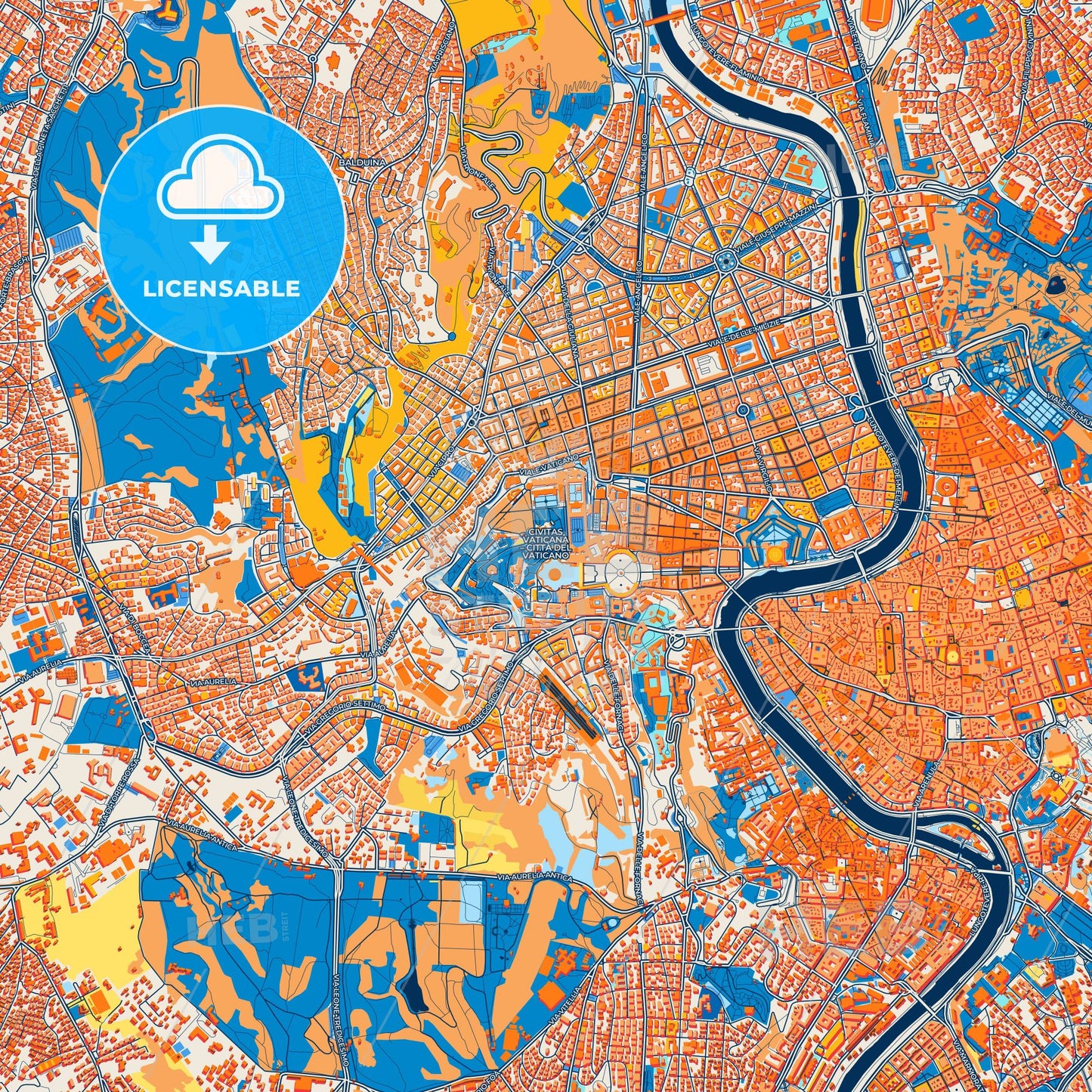 Colorful Vatican City Street Map with Labels and Buildings