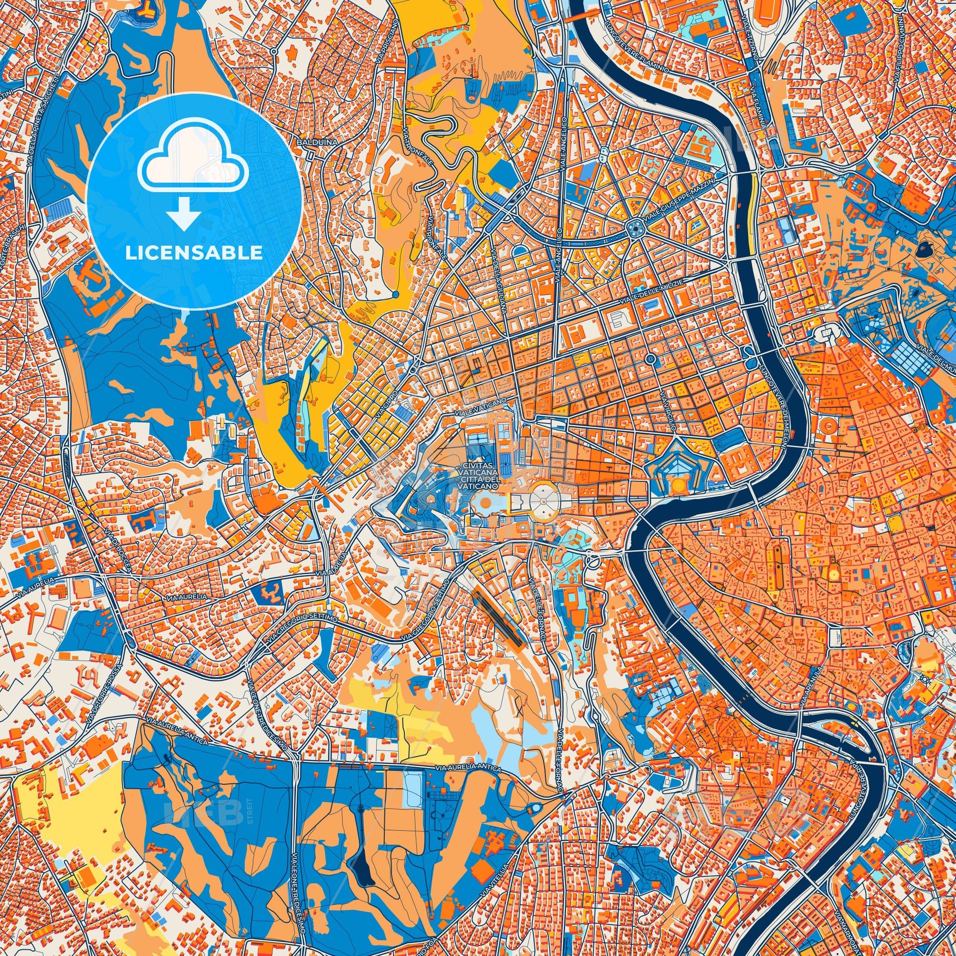 Colorful Vatican City Street Map with Labels and Buildings