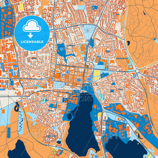 Colorful Växjö Street Map with Labels and Buildings