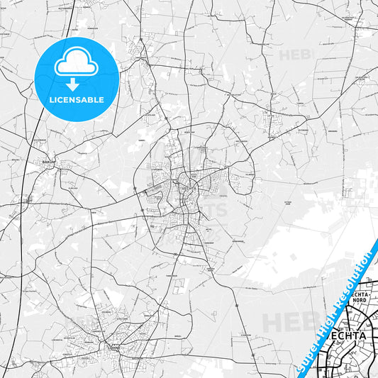 Vechta, Germany light map with streetnames, citynames and districts
