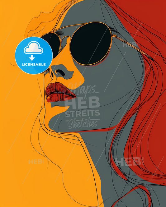 Geometric Abstract Art: Minimalistic 60s Girl Poster with Vibrant Geometric Shapes and Sunglasses