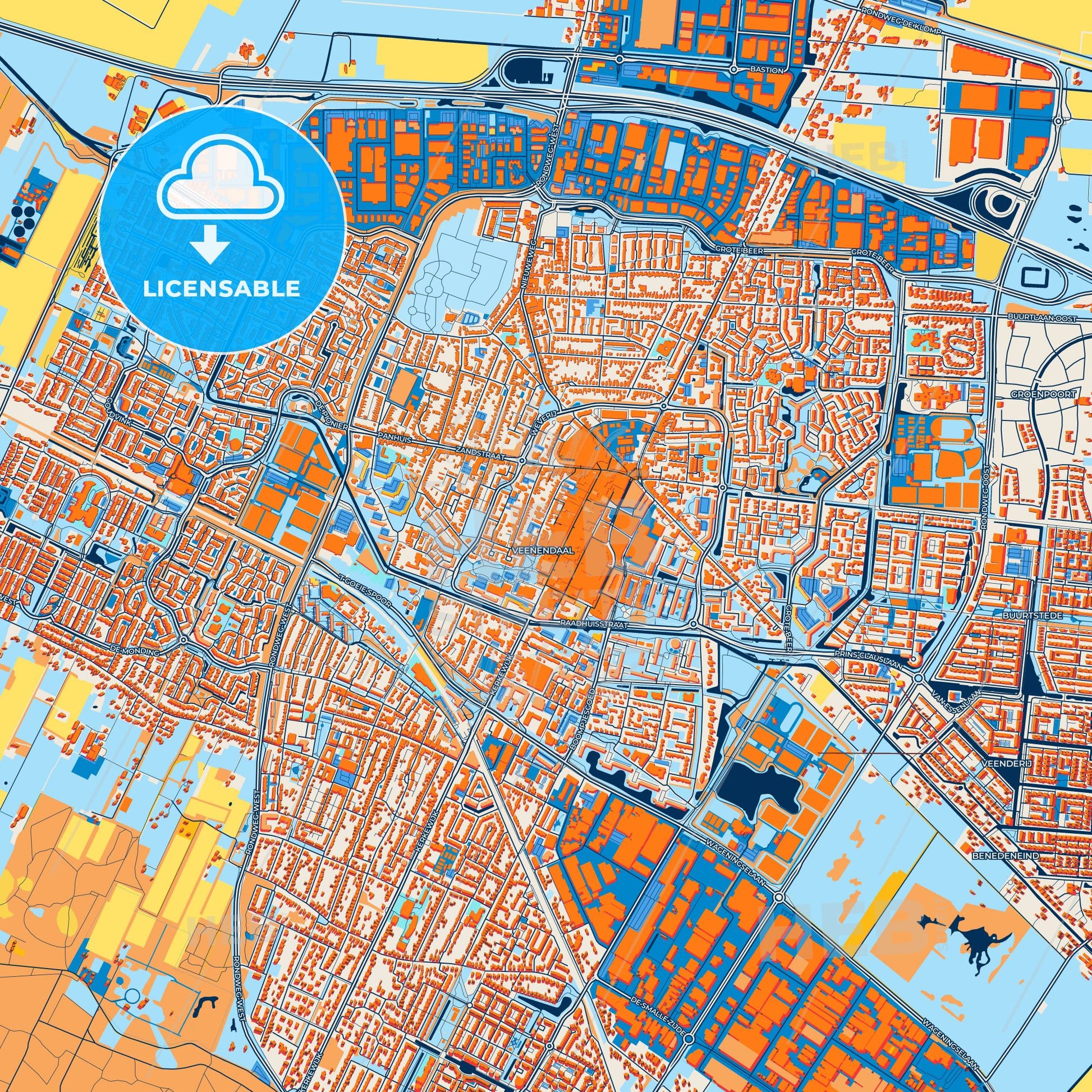 Colorful Veenendaal Street Map with Labels and Buildings