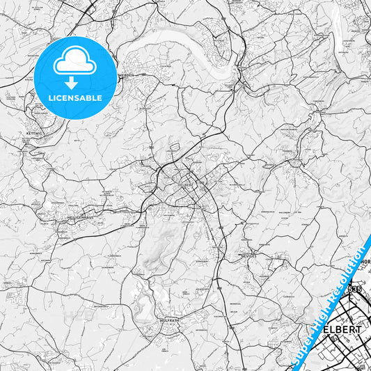 Velbert, Germany light map with streetnames, citynames and districts