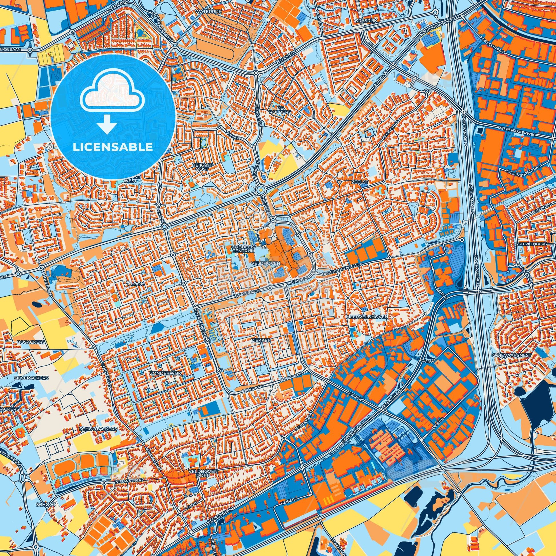 Colorful Veldhoven Street Map with Labels and Buildings