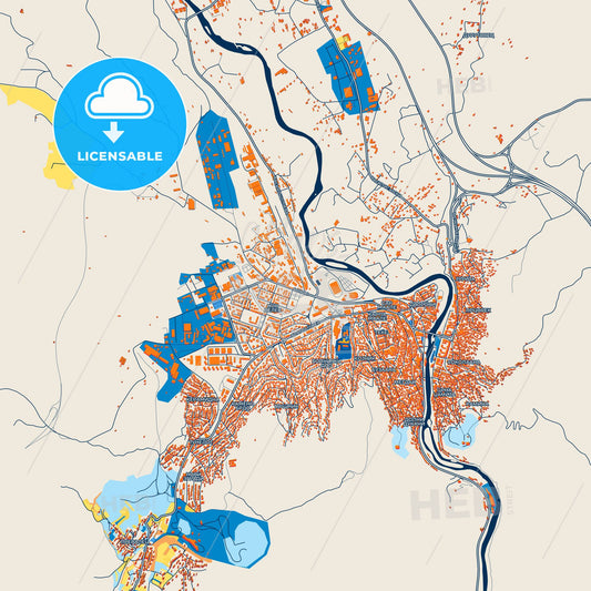 Colorful Veles Street Map with Labels and Buildings