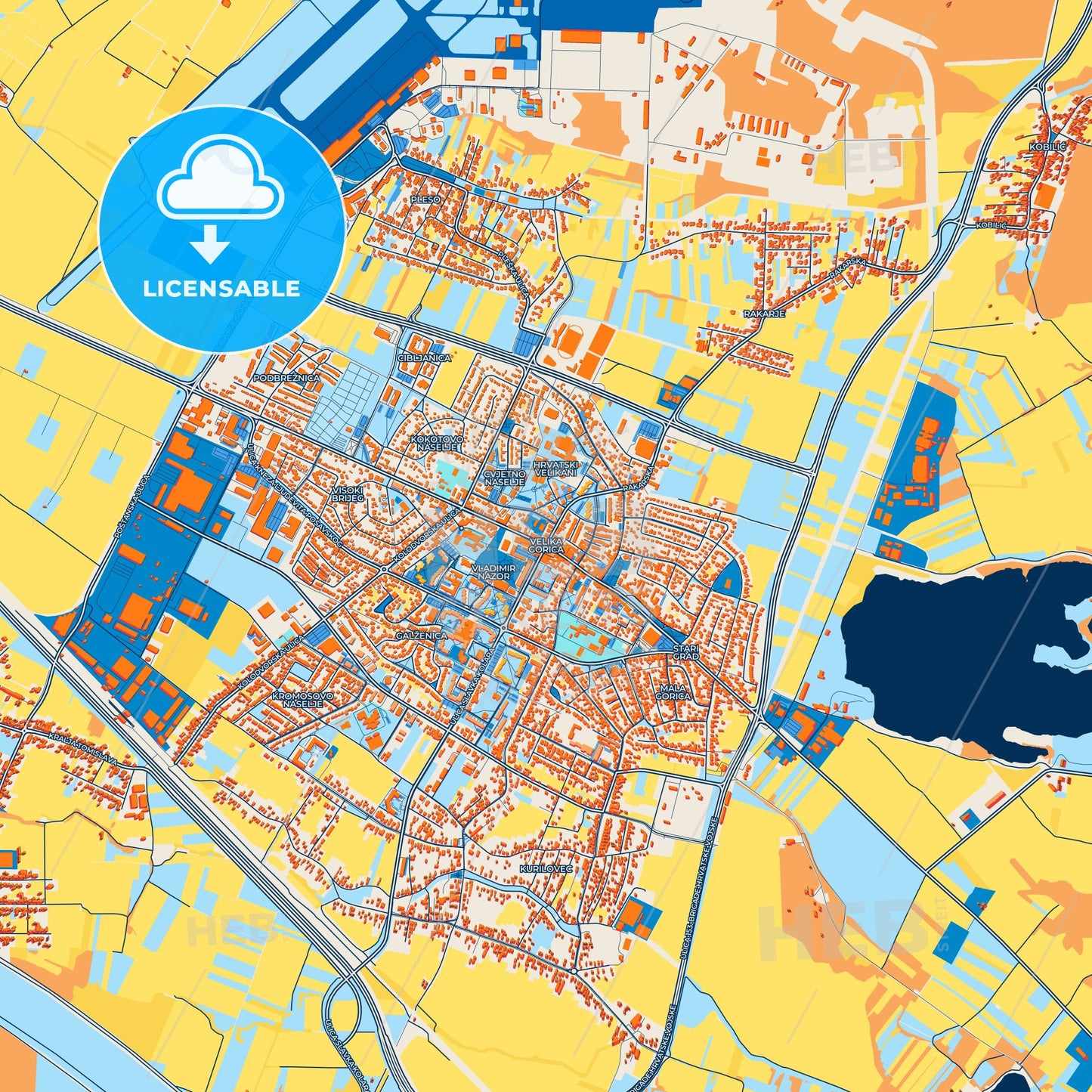 Colorful Velika Gorica Street Map with Labels and Buildings