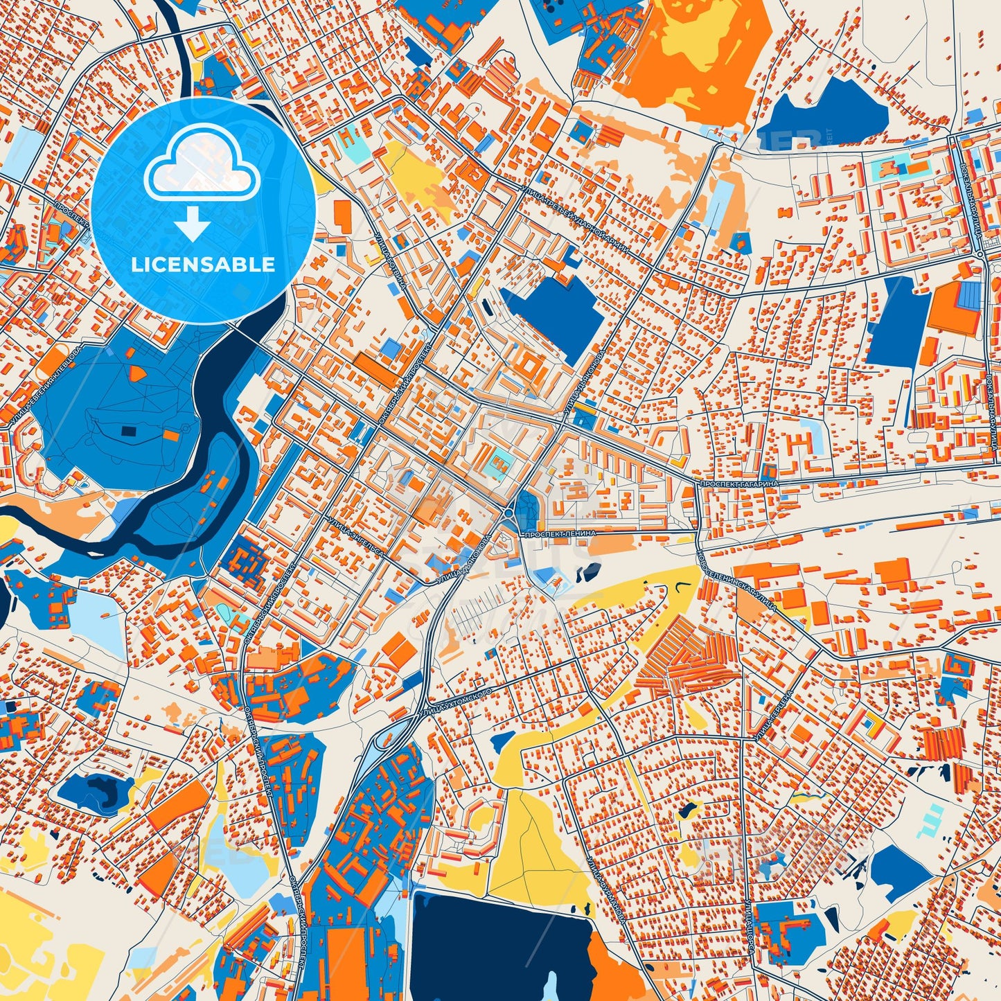 Colorful Velikiye Luki Street Map with Labels and Buildings