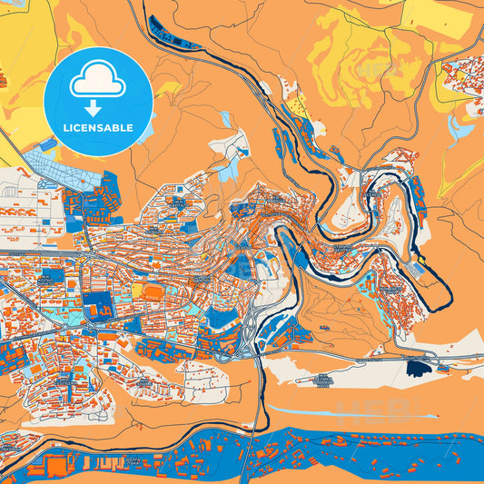 Colorful Veliko Tarnovo Street Map with Labels and Buildings
