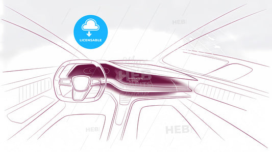 Velocity Vision: Futuristic Car Interior Line Art in Striking Red & White