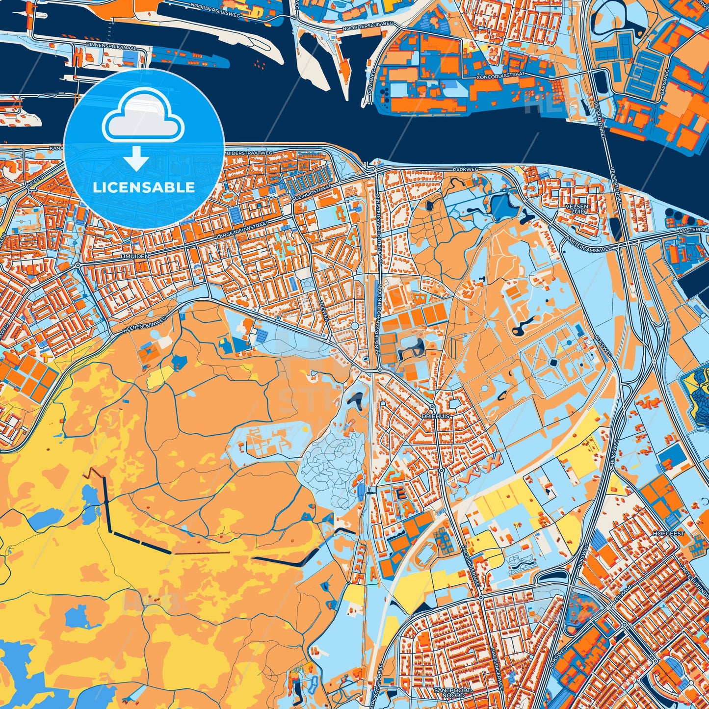 Colorful Velsen Street Map with Labels and Buildings