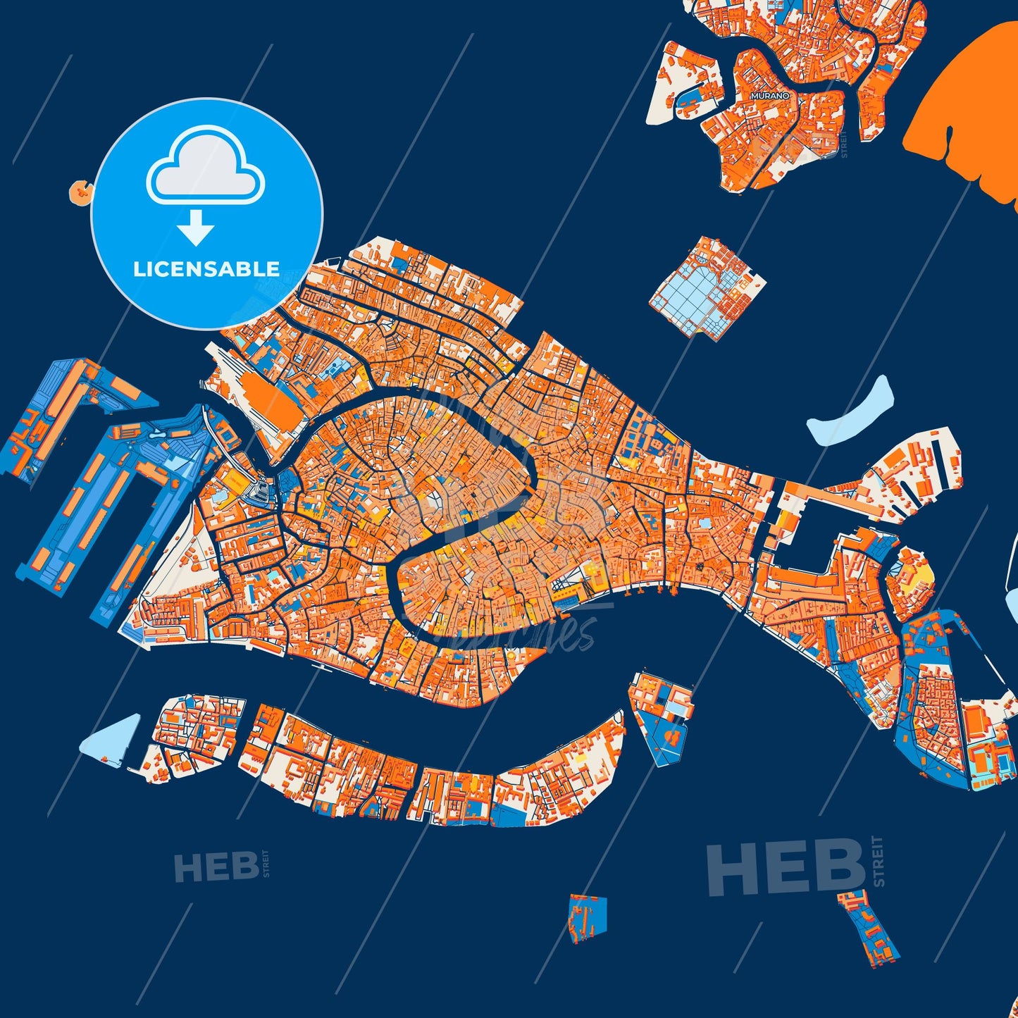 Colorful Venice Street Map with Labels and Buildings