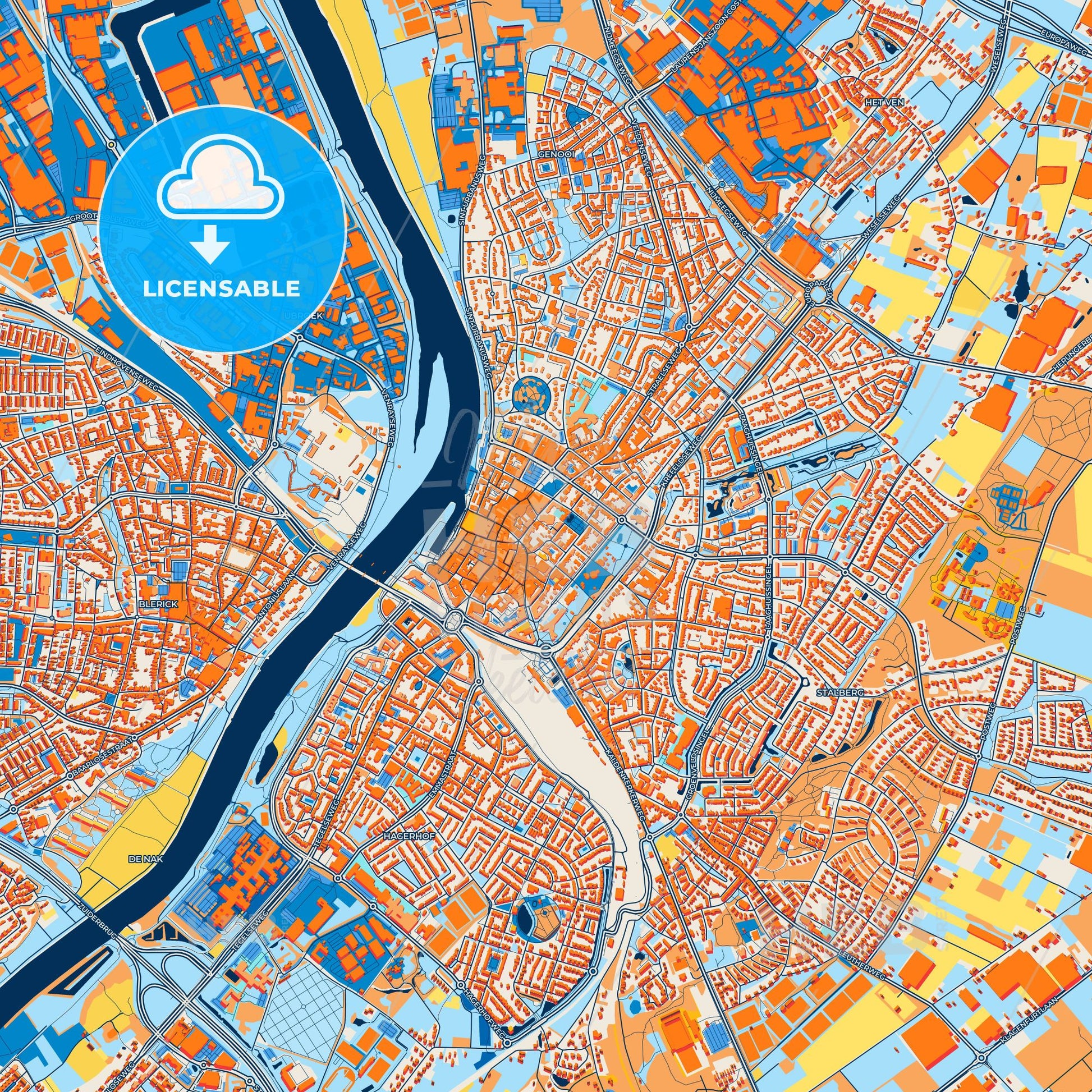 Colorful Venlo Street Map with Labels and Buildings