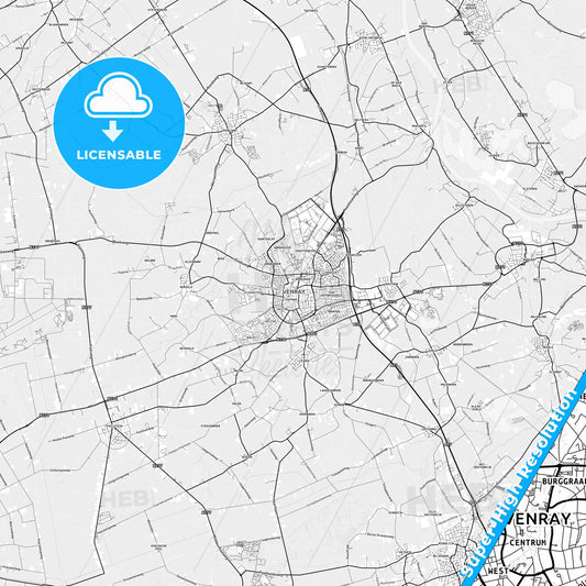 Venray, Netherlands light map with streetnames, citynames and districts