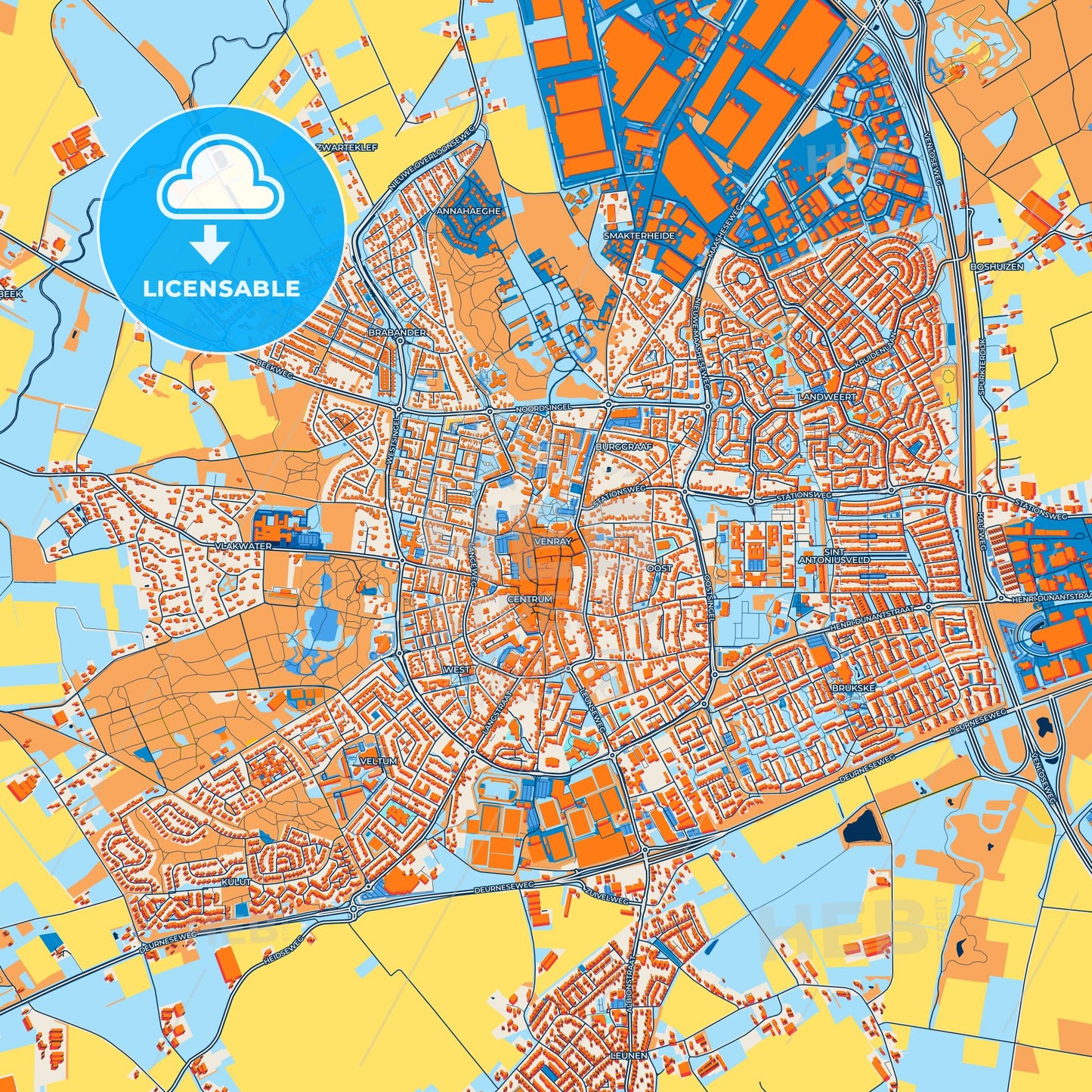 Colorful Venray Street Map with Labels and Buildings