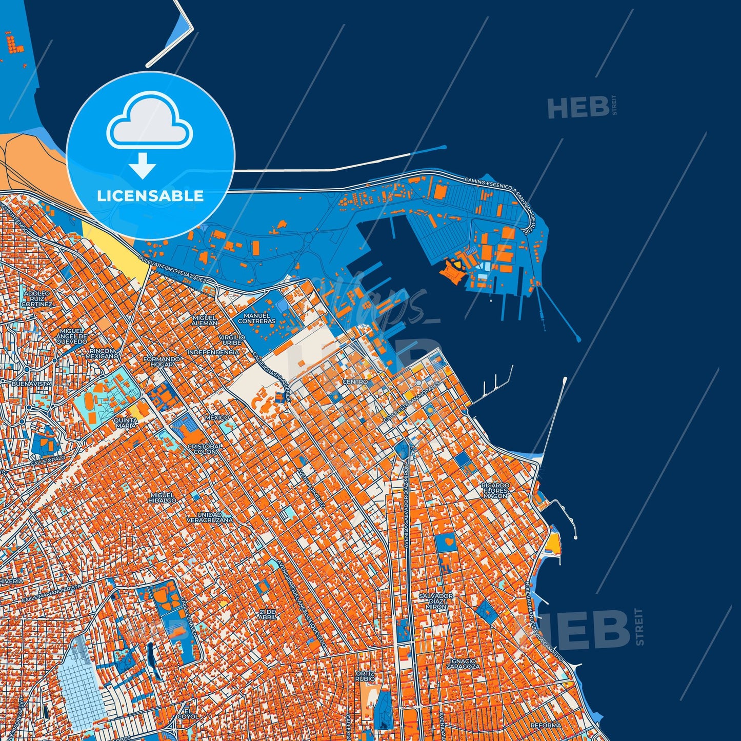 Colorful Veracruz Street Map with Labels and Buildings