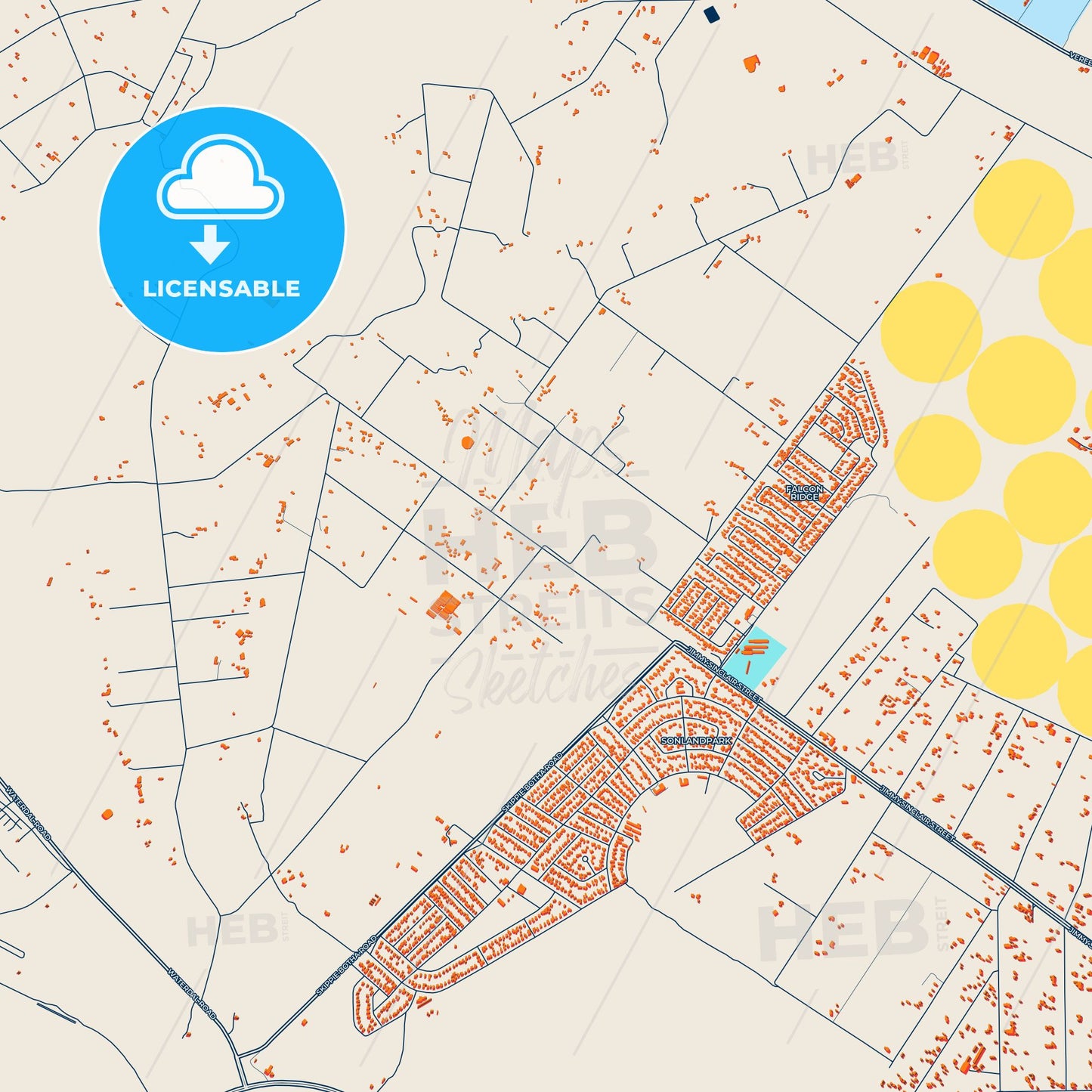 Colorful Vereeniging Street Map with Labels and Buildings