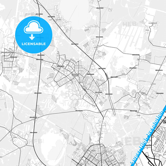 Verkhnyaya Pyshma, Russia light map with streetnames, citynames and districts