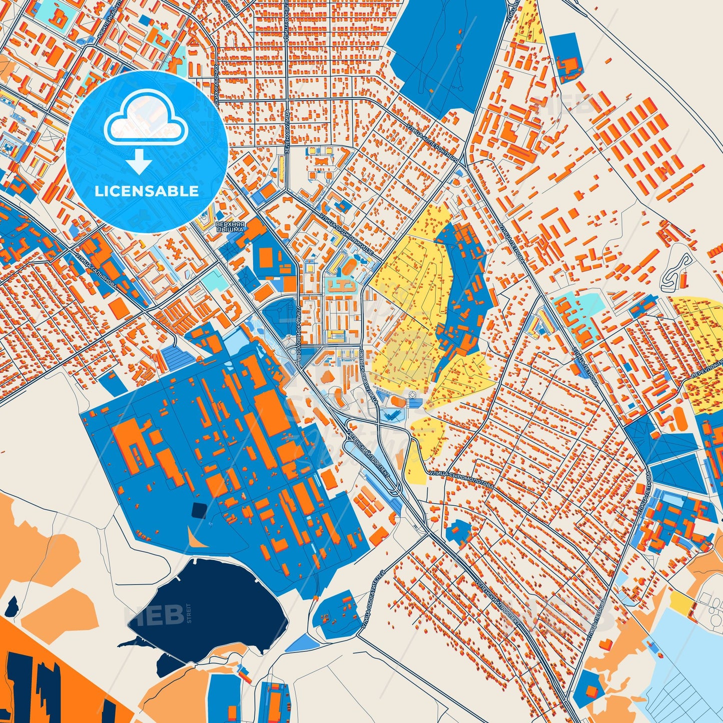 Colorful Verkhnyaya Pyshma Street Map with Labels and Buildings