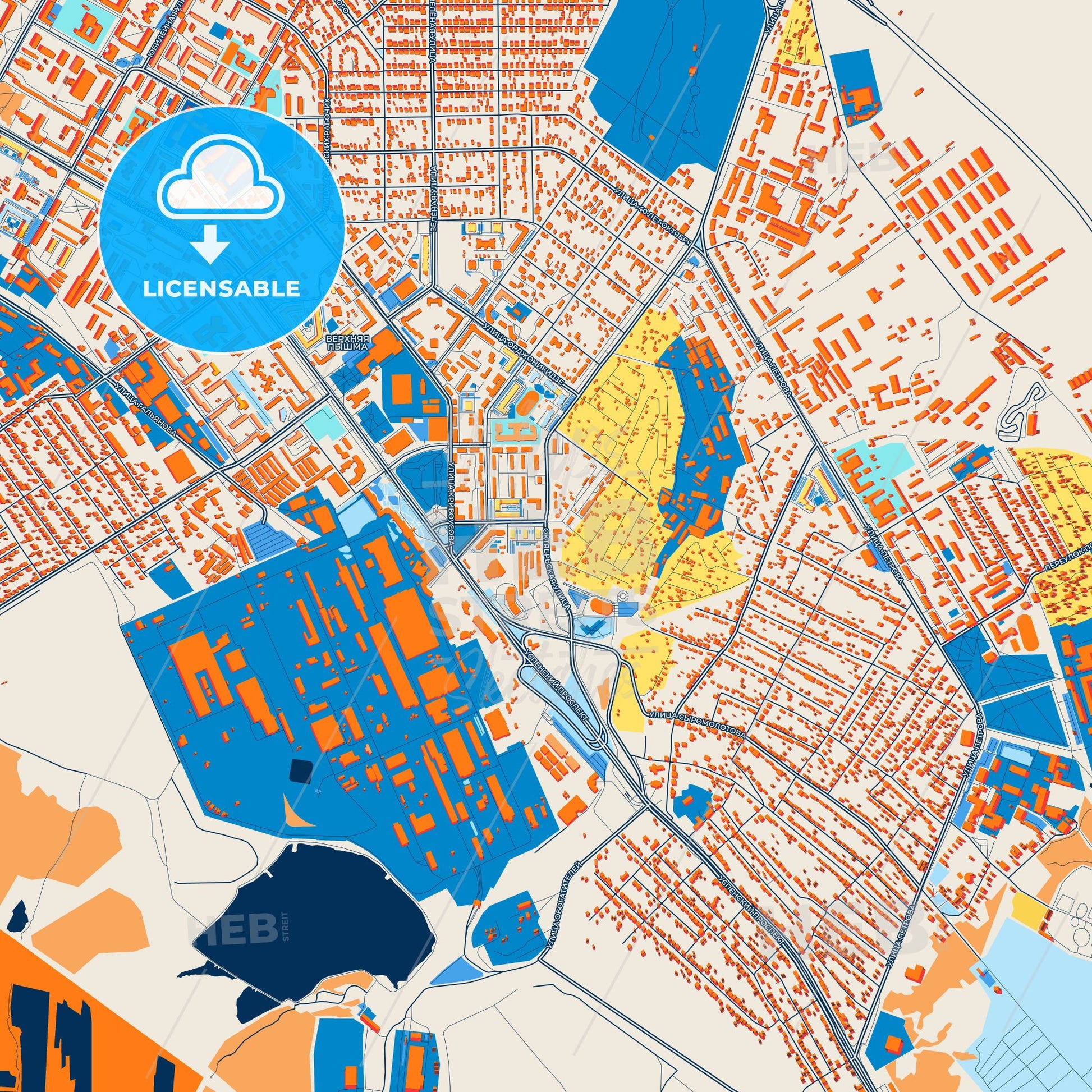 Colorful Verkhnyaya Pyshma Street Map with Labels and Buildings