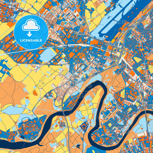Colorful Vernier Street Map with Labels and Buildings