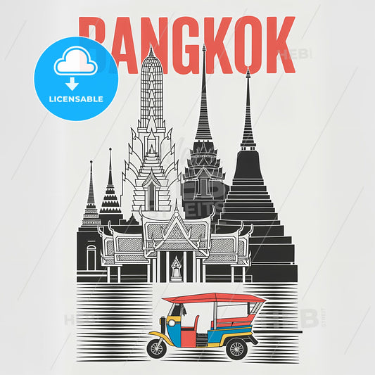 Vertical Wonders of Bangkok: A Bold Black and White Landmark Illustration