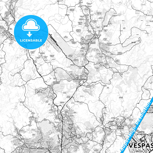 Vespasiano, Brazil light map with streetnames, citynames and districts