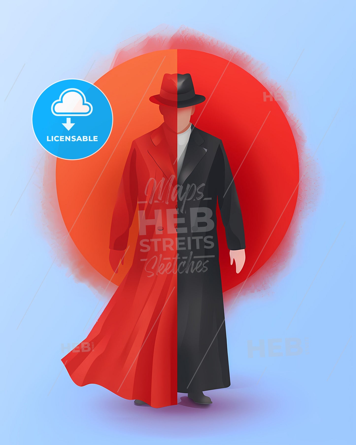 Minimalist Art - Vibrant Painting - Man in Coat and Hat - Artistic Stock Image