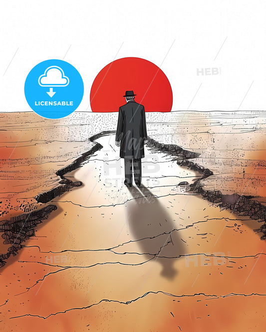 Vibrant Minimalist Abstract Art: Man in Desert Crack Scene