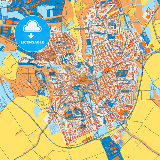 Colorful Veszprém Street Map with Labels and Buildings