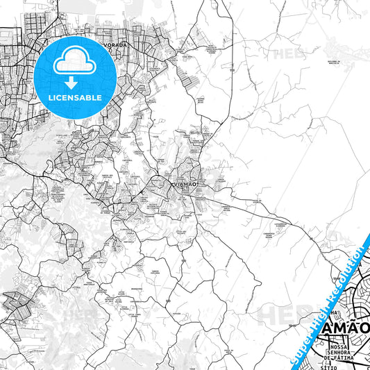 Viamao, Brazil light map with streetnames, citynames and districts