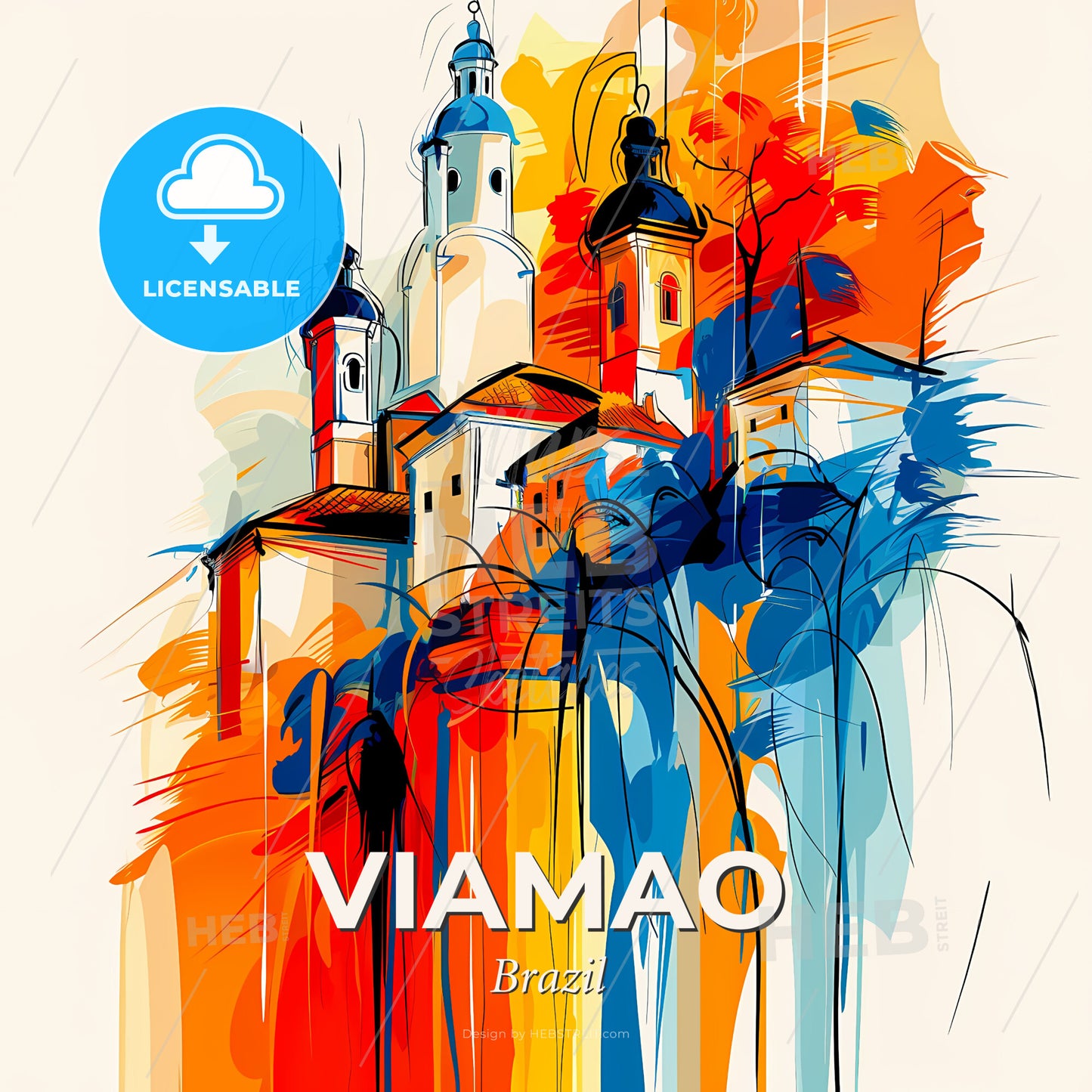 Vibrant Viamao, Brazil - A Painting Of A Building With Towers And Trees - Square format print template