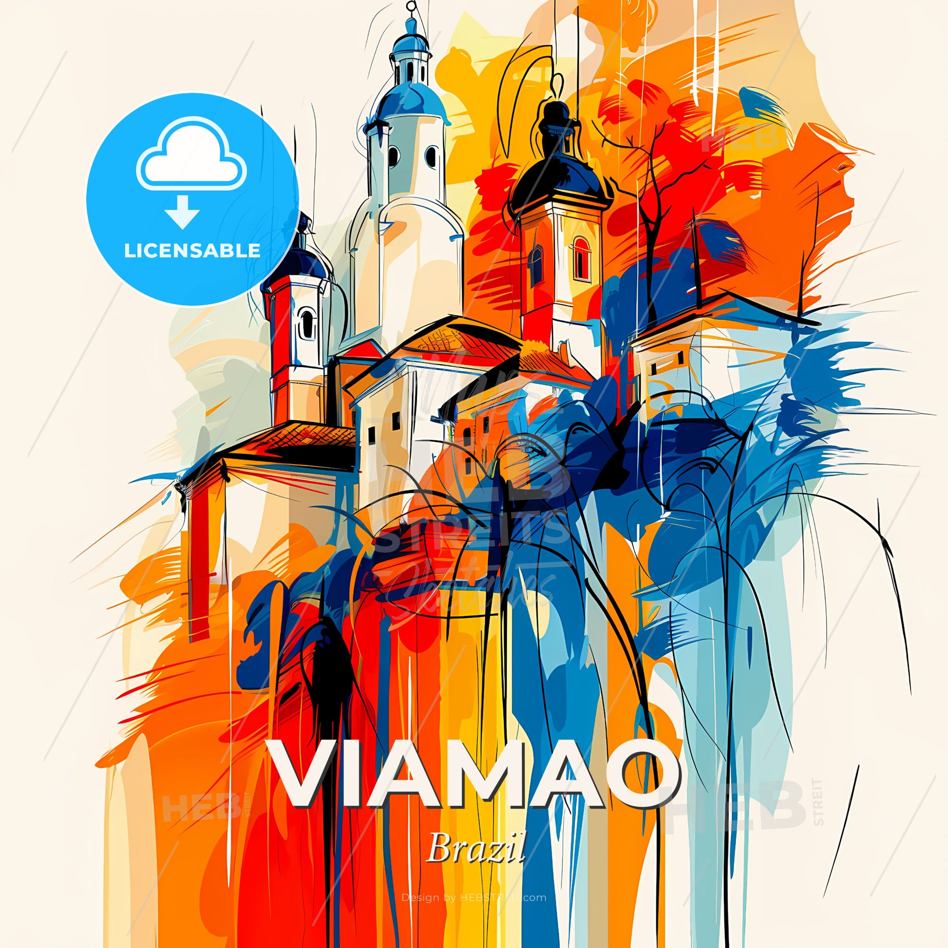 Vibrant Viamao, Brazil - A Painting Of A Building With Towers And Trees - Square format print template