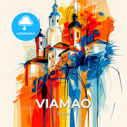 Vibrant Viamao, Brazil - A Painting Of A Building With Towers And Trees - Square format print template