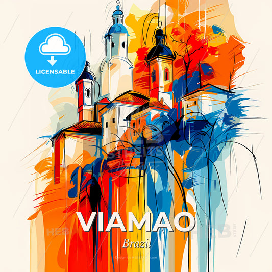 Vibrant Viamao, Brazil - A Painting Of A Building With Towers And Trees - Square format print template