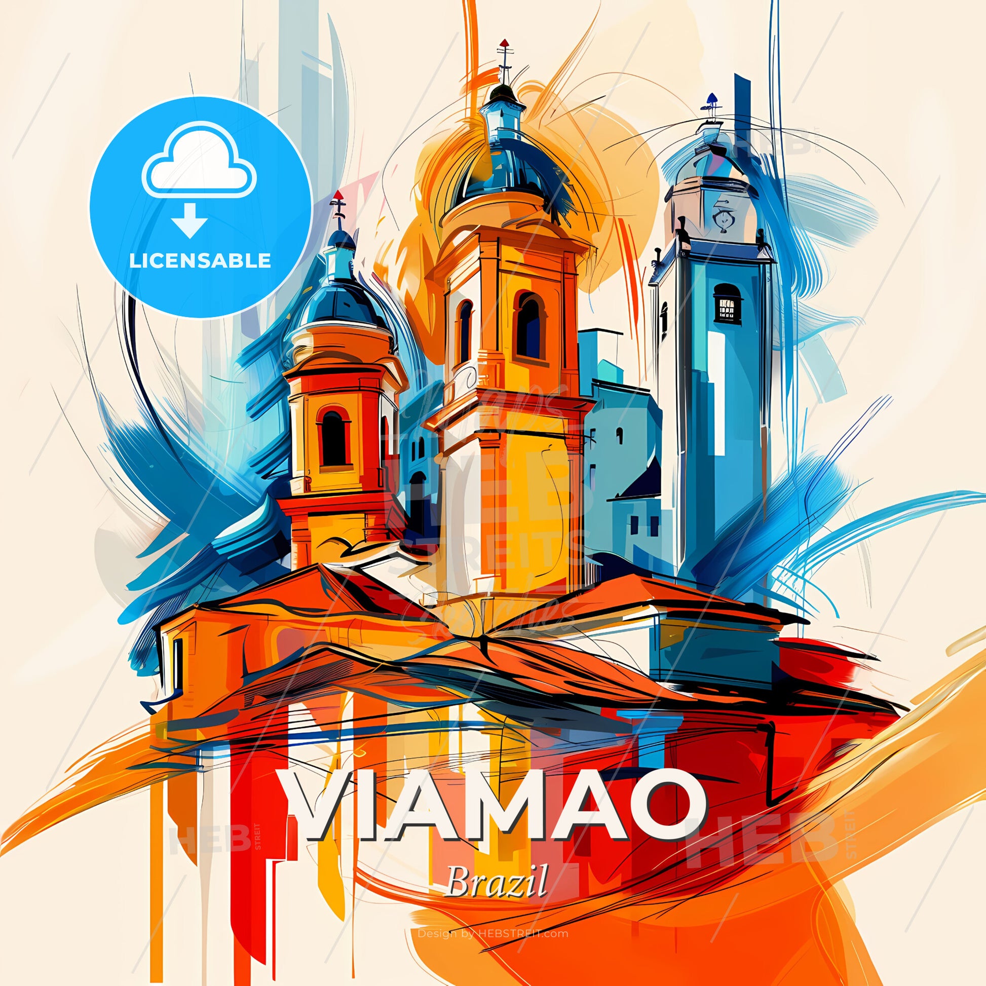 Vibrant Viamao, Brazil - A Painting Of A Building With Towers - Square format print template