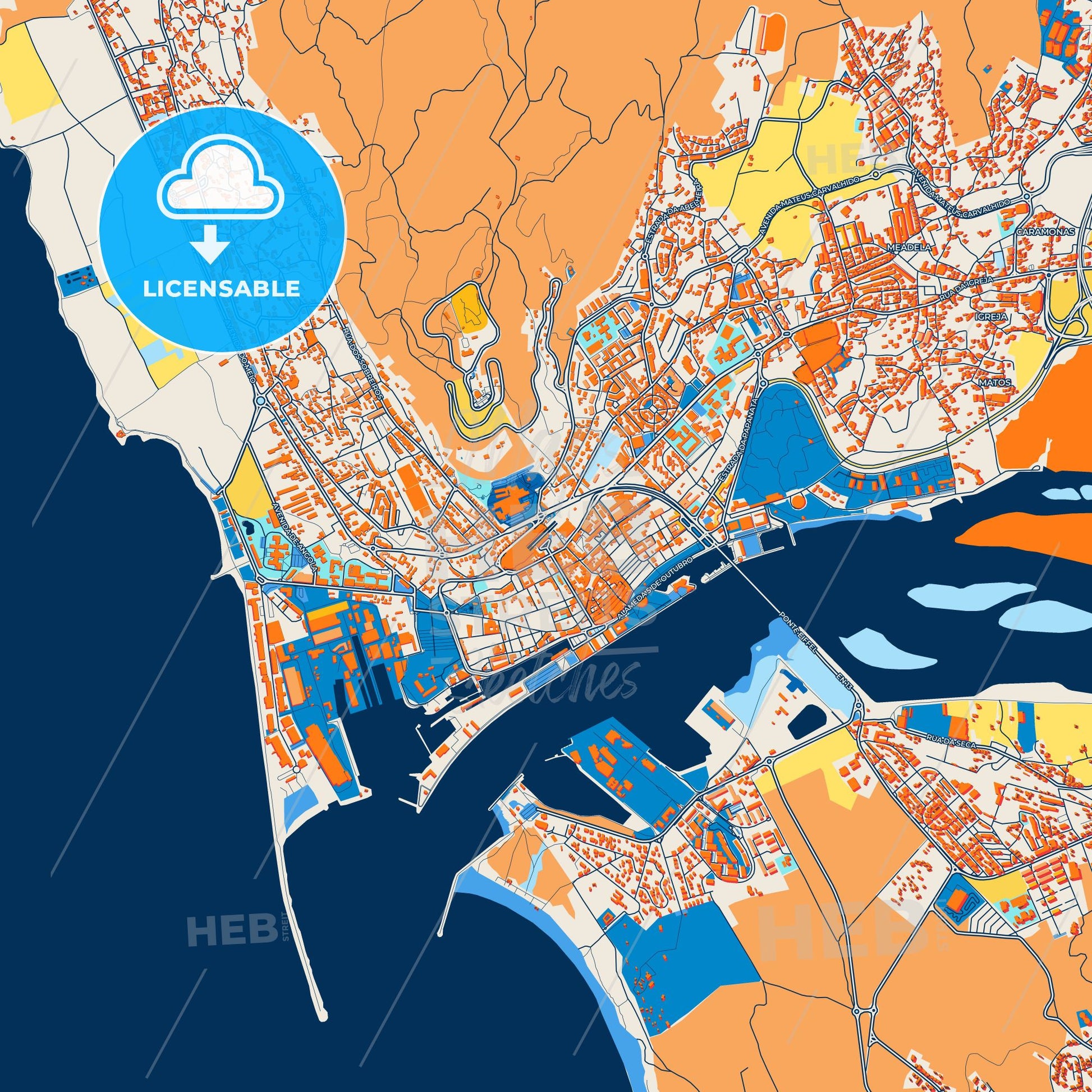 Colorful Viana do Castelo Street Map with Labels and Buildings
