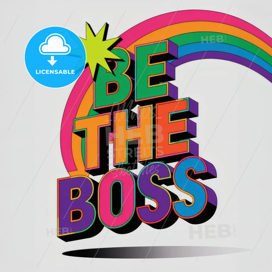 Vibrant 3D 'BE THE BOSS' Typography Print with Rainbow Accent & Starburst