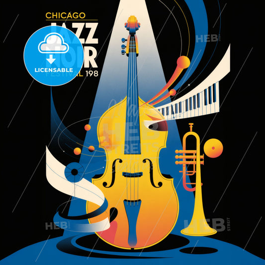 Vibrant Art Nouveau Jazz Festival Poster: Chicago Jazz Noir 1998 - Limited Edition