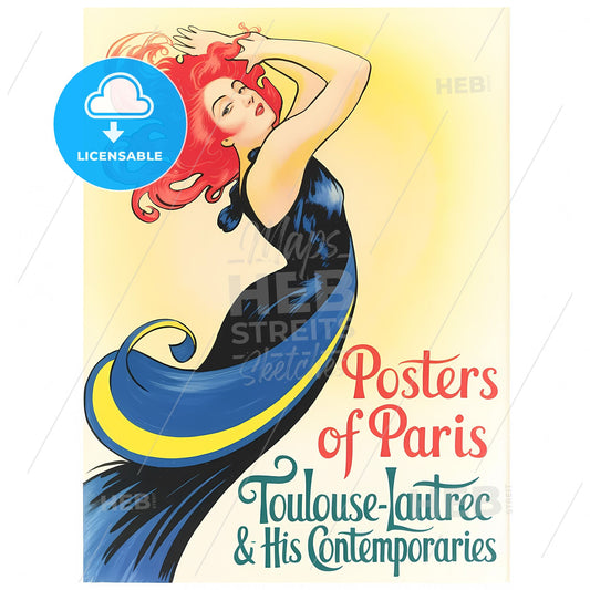 Vibrant Art Nouveau Elegance: Enigmatic Lady in Flowing Motion