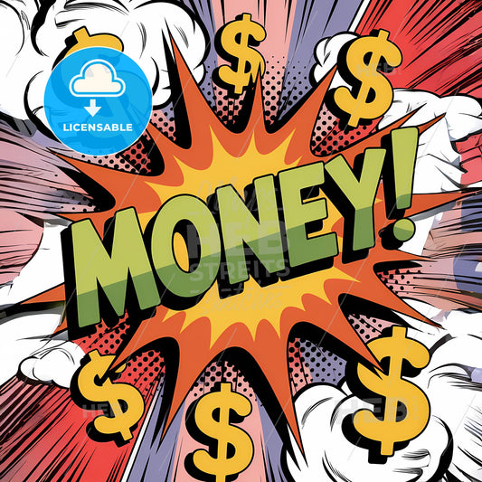 Vibrant Cash Burst: A Retro Comic Celebration of Wealth and Abundance
