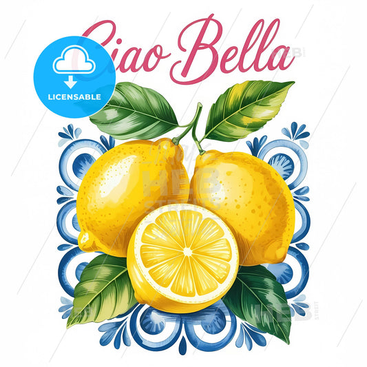 Vibrant Citrus Serenade: Watercolor Lemons on Elegant Mediterranean Tile