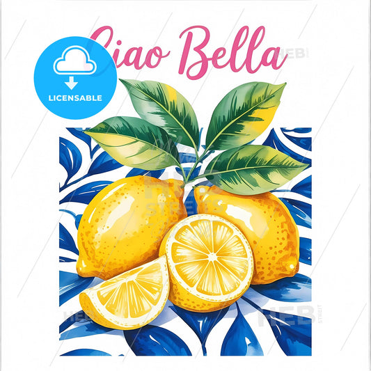 Vibrant Citrus Symphony: Mediterranean Lemons on Tile Inspired Canvas