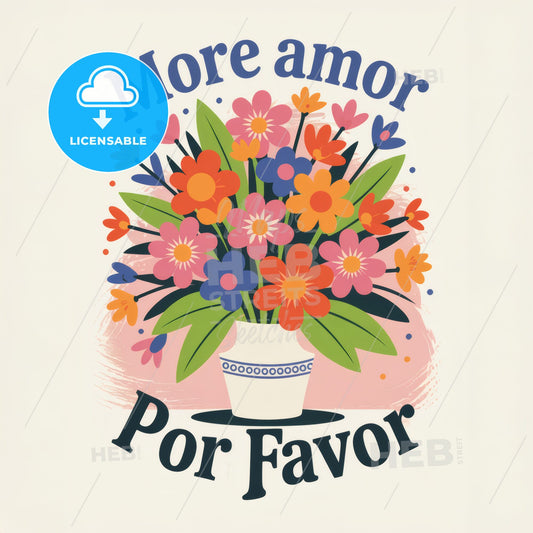 Vibrant Floral Harmony: MORE AMOR & POR FAVOR Modern Art Print in Blue & Pink