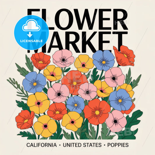 Vibrant Floral Market Print: California Poppies & Modern Design for Home Decor
