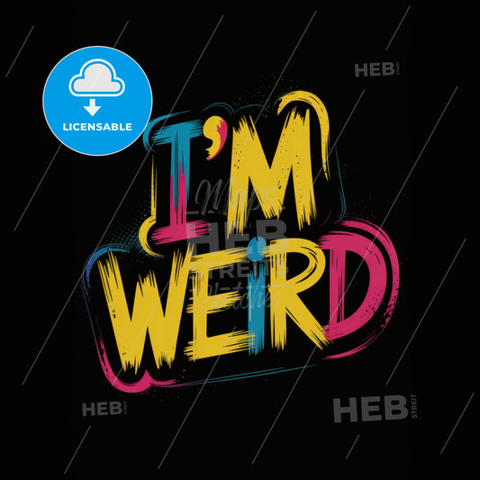 Vibrant IM WEIRD Typography Print: Bold, Distressed Art with Street Style Flair