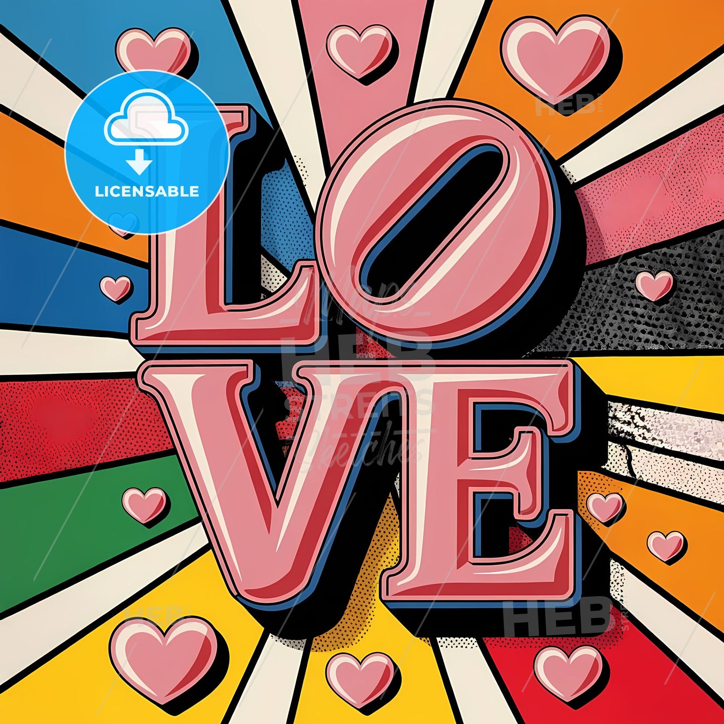 Vibrant Love: 3D Heartfelt Typography with Playful Geometric Background